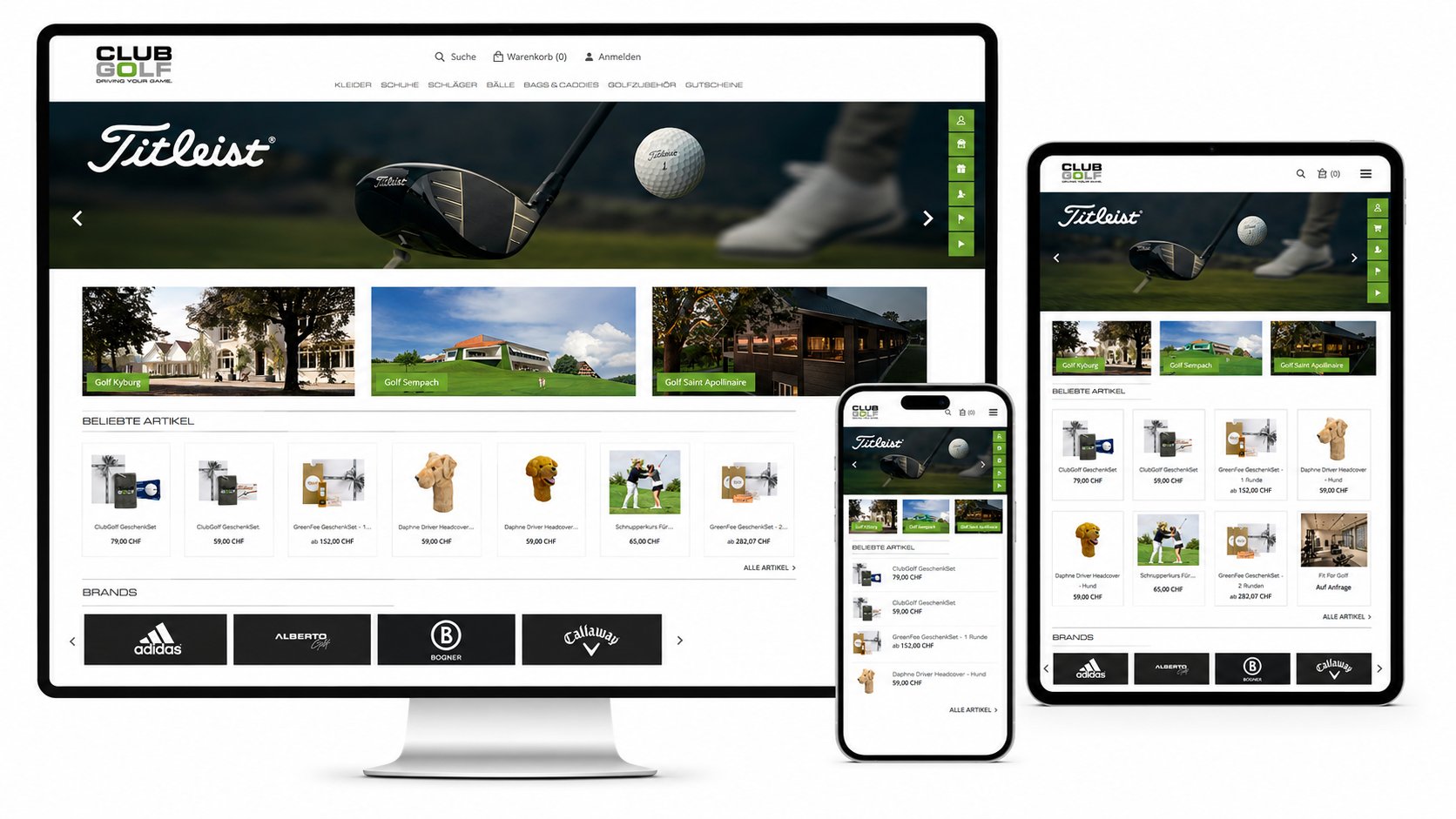 ClubGolf Shop ProGolf PrestaShop Case-Display PrestaShop Entwicklung und Betreuung für die ProGolf AG