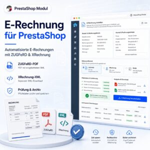 E-Rechnung für PrestaShop<div class="ope-cart-description"><p><b>E-Rechnung für PrestaShop erzeugt automatisierte elektronische Rechnungen direkt aus Ihren Shopdaten: mit ZUGFeRD-PDF, XRechnung-XML, Pflichtdatenprüfung, Backoffice-Download, E-Mail-Anhang, Archivierung sowie Unterstützung für Gutschriften und Stornos.</b></p>

<div class="module module-icon tb_d80m250 small icon_vertical">
 <div class="module-icon-item">
 <em class="tf_box" style="background-color:#4d7de1;color:#edf3ff">
 
 
 
 </em>
 <span>ZUGFeRD-PDF mit eingebettetem XML</span>
 </div>

 <div class="module-icon-item">
 <em class="tf_box" style="background-color:#4d7de1;color:#edf3ff">
 
 
 
 </em>
 <span>XRechnung-XML als separater Download</span>
 </div>

 <div class="module-icon-item">
 <em class="tf_box" style="background-color:#4d7de1;color:#edf3ff">
 
 
 
 </em>
 <span>Pflichtdatenprüfung vor der Erzeugung</span>
 </div>

 <div class="module-icon-item">
 <em class="tf_box" style="background-color:#4d7de1;color:#edf3ff">
 
 
 
 </em>
 <span>Download, E-Mail-Anhang & Archivierung</span>
 </div>

 <div class="module-icon-item">
 <em class="tf_box" style="background-color:#4d7de1;color:#edf3ff">
 
 
 
 </em>
 <span>Kompatibel mit Version 1.7.x.x - 9.1.x</span>
 </div>
</div></div>