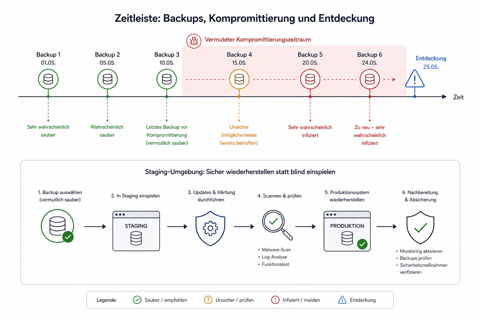 Sicheres Backup nach Hack Zeitleiste und Staging