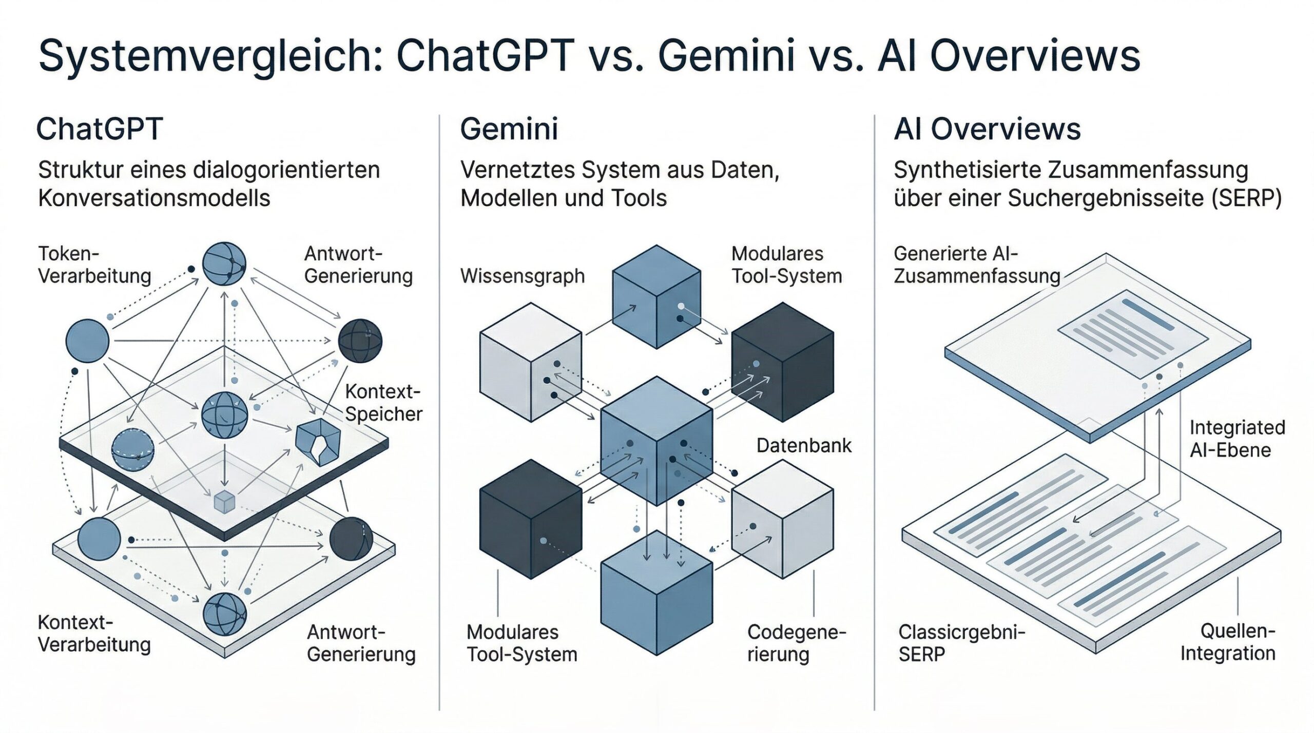 Systemvergleich ChatGPT vs Gemini vs AI Overviews Systemvergleich ChatGPT vs Gemini vs AI Overviews