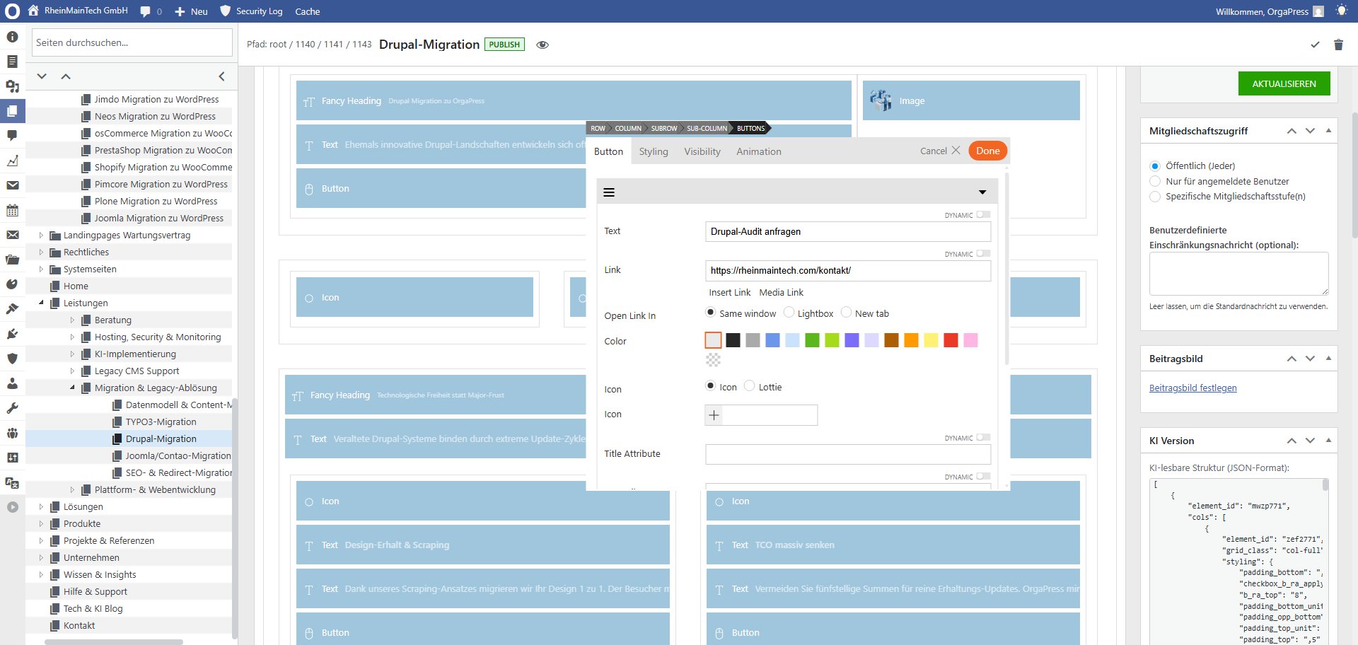 Zum Vergleich: Bearbeitungsansicht des OrgaPress ECMS in gewachsener Struktur Zum Vergleich: Bearbeitungsansicht des OrgaPress ECMS in gewachsener Struktur